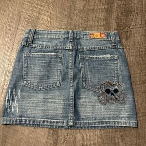 Denim Mini Skirt with Skull Embroidery